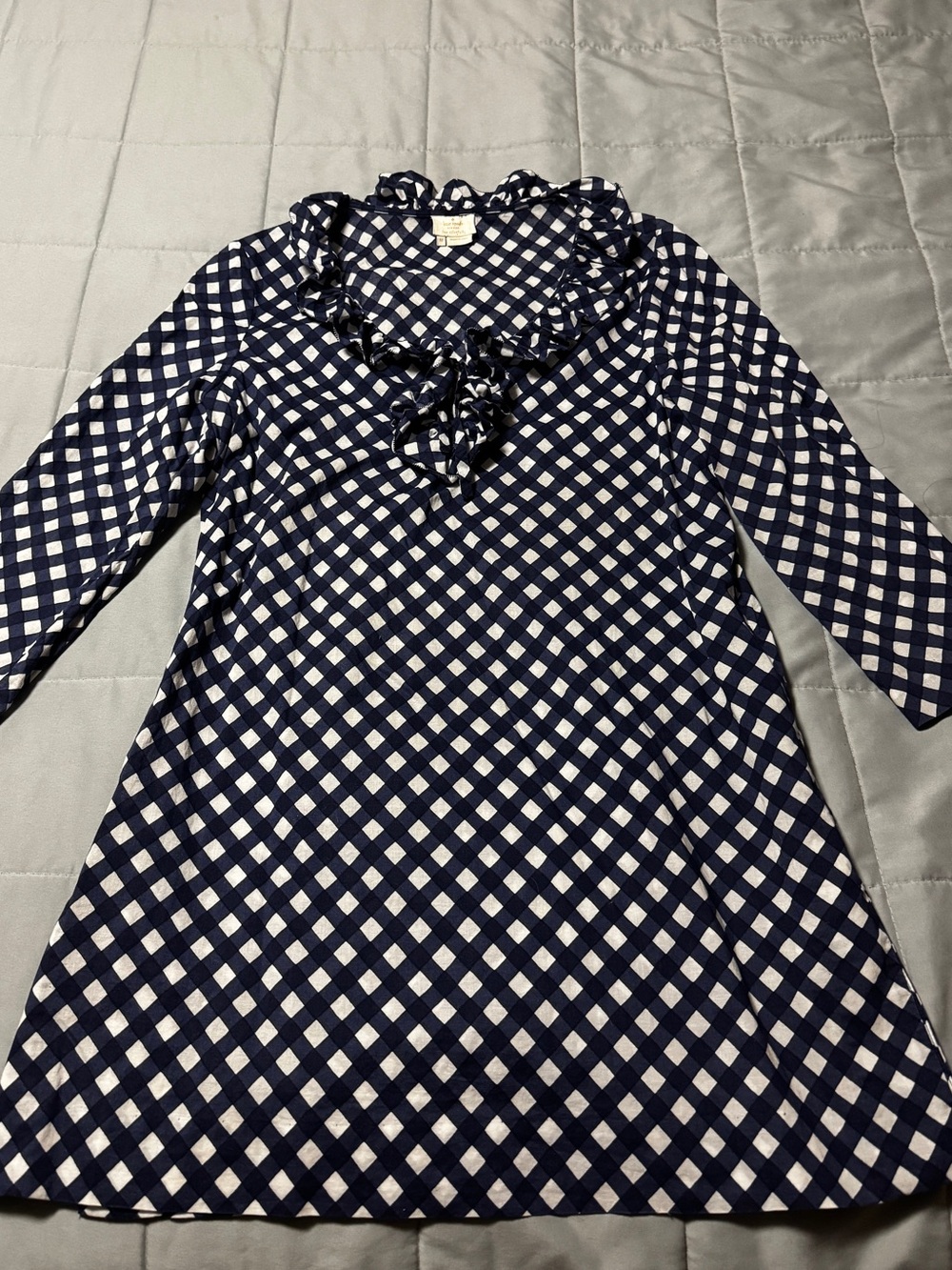 Kate Spade New York Blue White Gingham V-Neck Ruffle Tie Top Size M